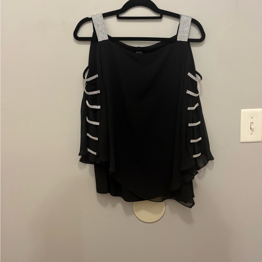 MSK Black Top with Silver Embellished Straps - Picture 11 of 13